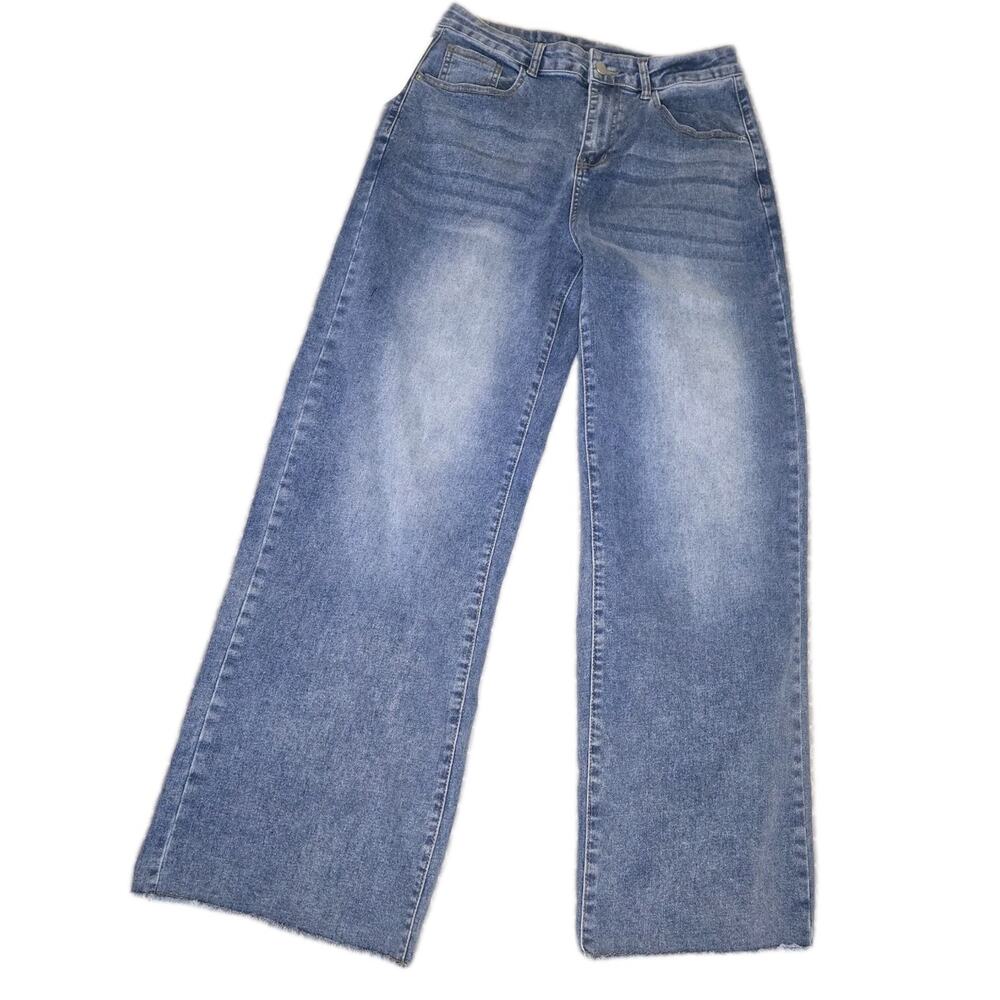 Women's Denim Jeans wide-leg raw hem stretch fit 30 inch waist